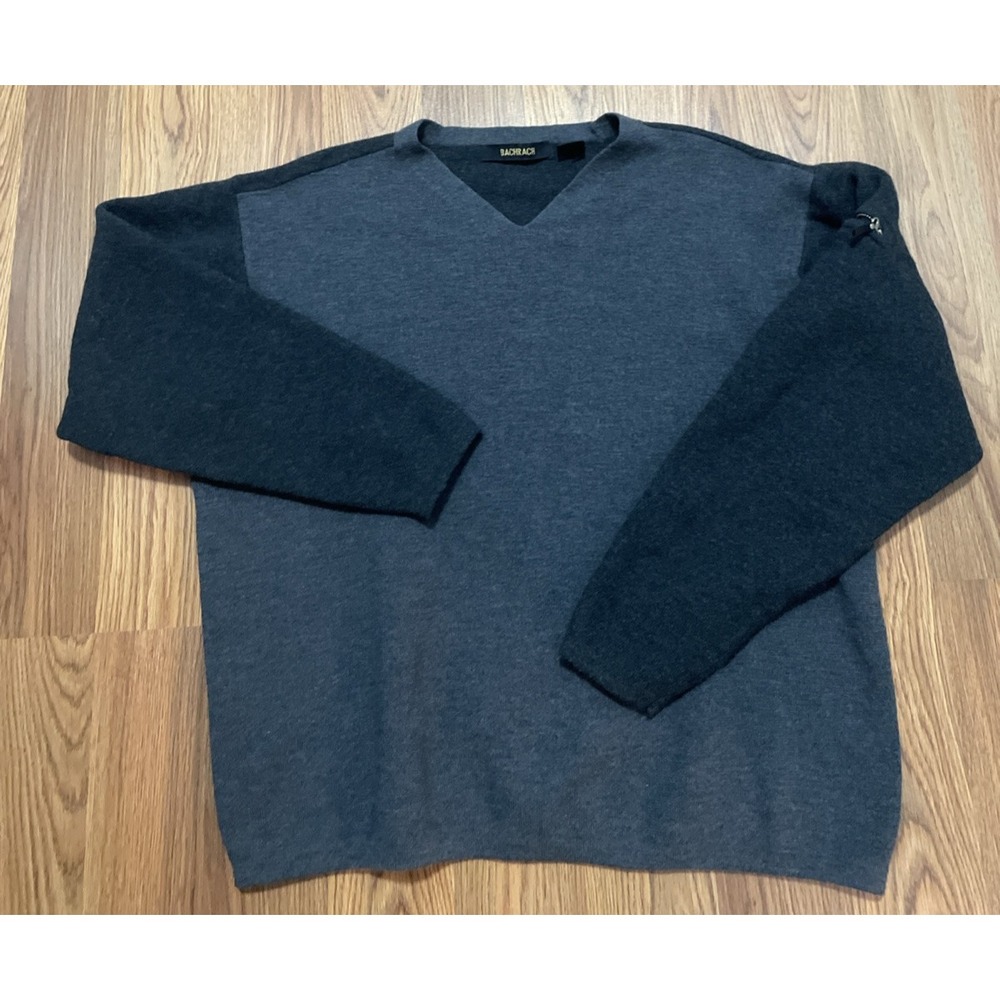 Bachrach Sweater Mens XXL Wool V-Neck Pullover Zip Pocket Gray